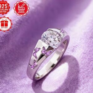 Custom Designs Sterling Silver Ring with Purple/ Pink Butterfly Accents